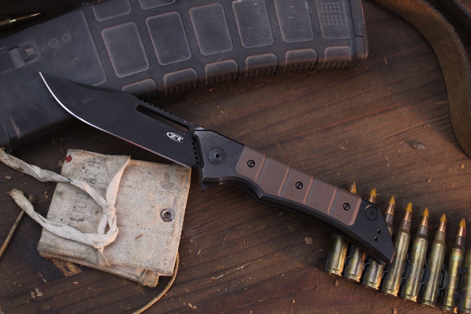 Zero Tolerance 0223 3.5&quot; Galyean Frame Lock Knife / Tan G10 &amp; Black Ti / Black 20CV ( Pre Owned )