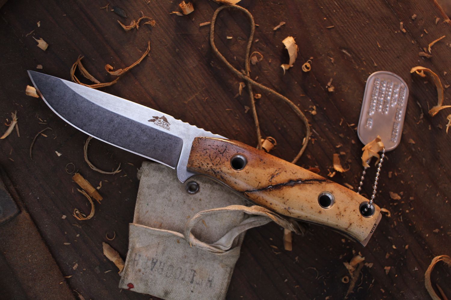3DK MAK 4&quot; Fixed Drop Point, K110 Blade / Walrus Jaw Bone Handle