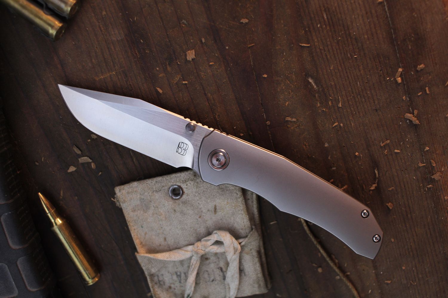 Berg Blades Iron Pup 2.75&quot; Framelock Folder / Stonewashed Titanium / Stonewashed 20CV ( Pre Owned )