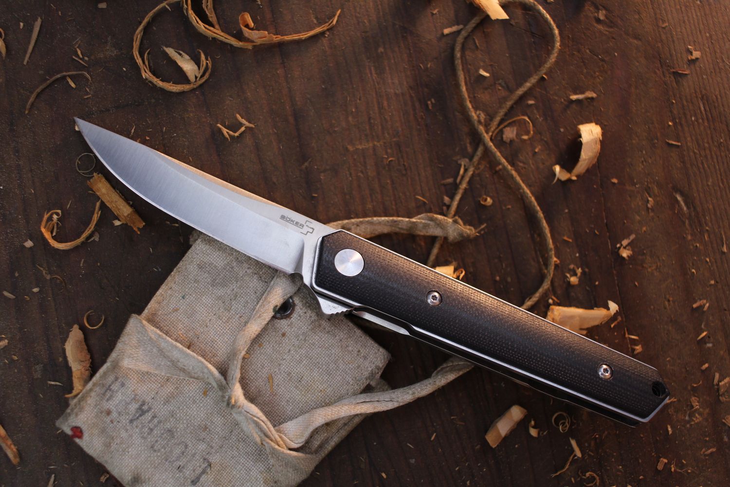 Boker Plus Mini Kwaiken 3.13&quot; Linerlock Flipper / Black G-10 / Stonewash D2 ( Pre Owned )