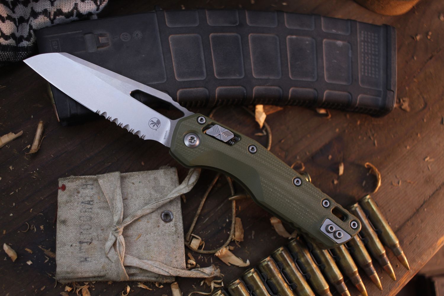 Microtech MSI 3.8&quot; Ram-Lok Folder / OD Green G-10 / Stonewashed Partially Serrated M390MK ( Pre Owned )