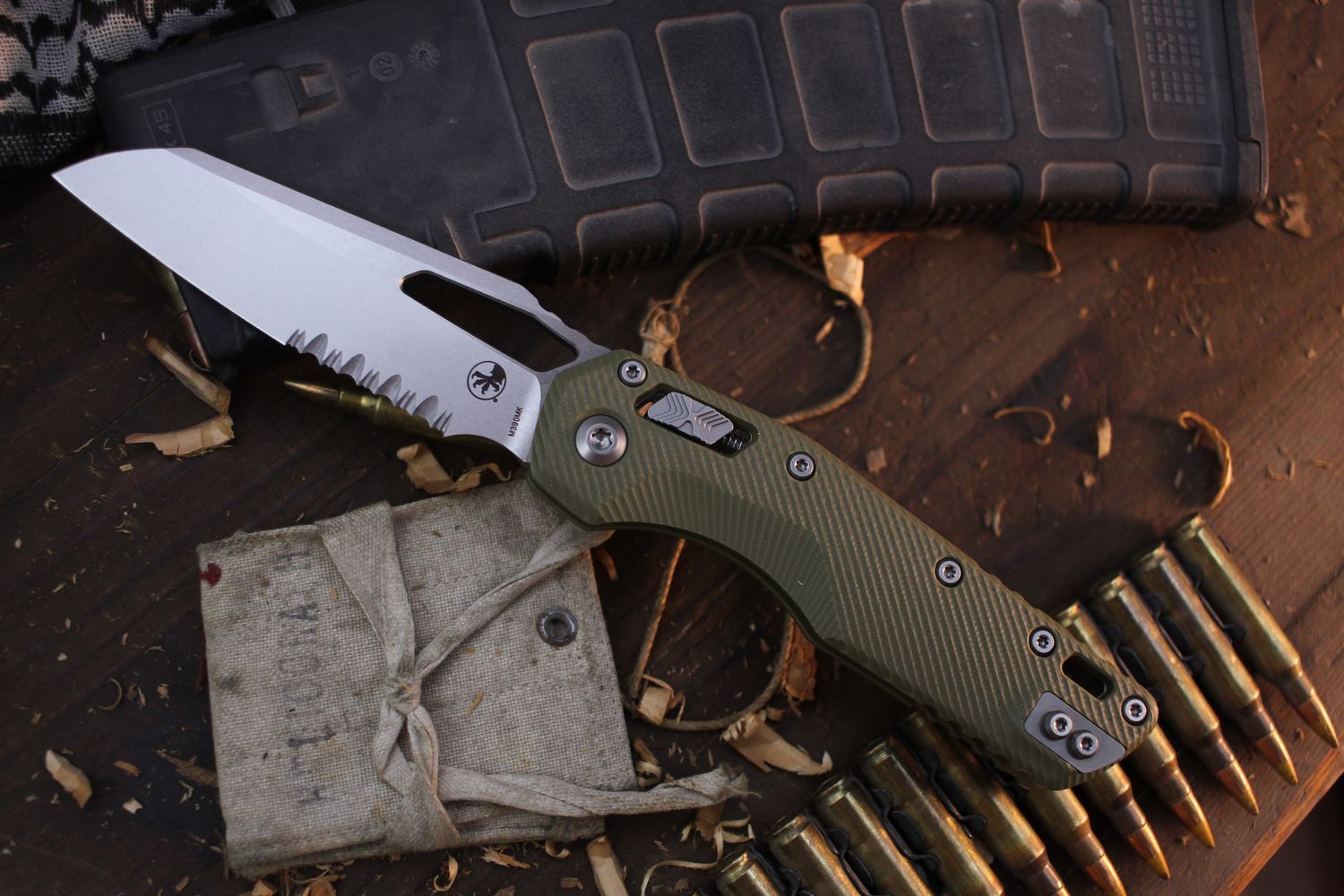 Microtech MSI 3.8&quot; Ram-Lok Folder / Fluted OD Green G-10 / Stonewashed Partially Serrated M390MK