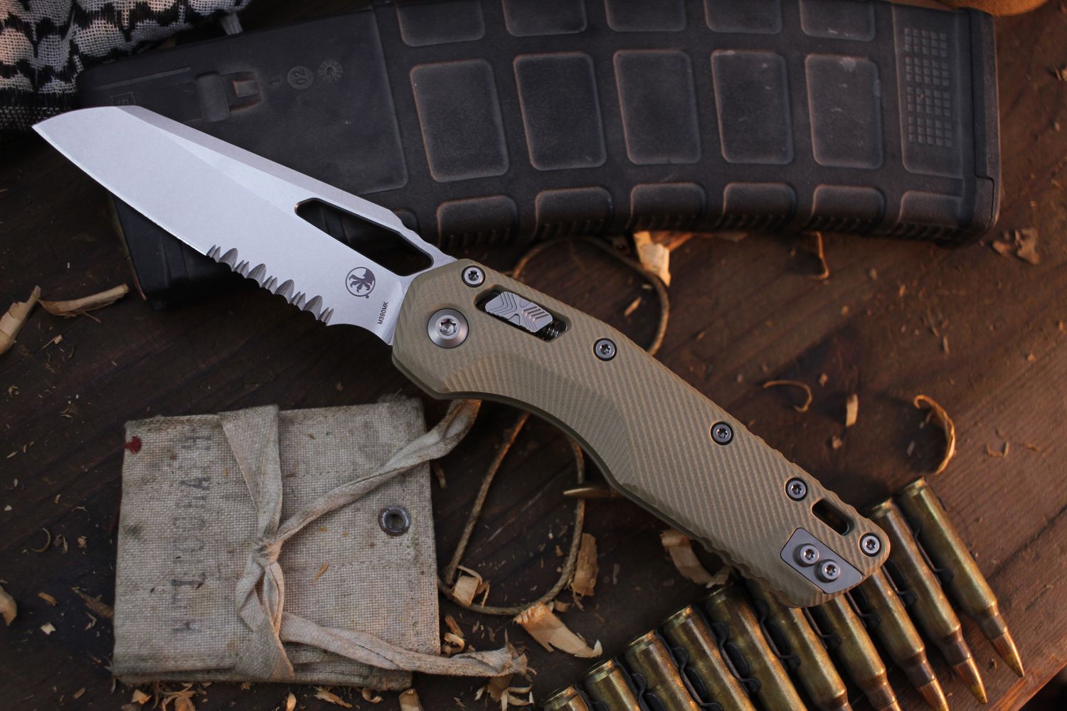 Microtech MSI 3.8&quot; Ram-Lok Folder / Fluted Tan G-10 / Stonewashed Partially Serrated M390MK