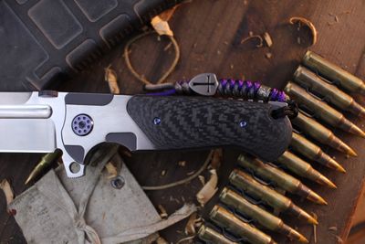 Andre de Villiers Mid-Tech Tac-Butcher 3.75" Framelock Flipper / Carbon Fiber &amp; Titanium / Satin S35VN ( Pre Owned )