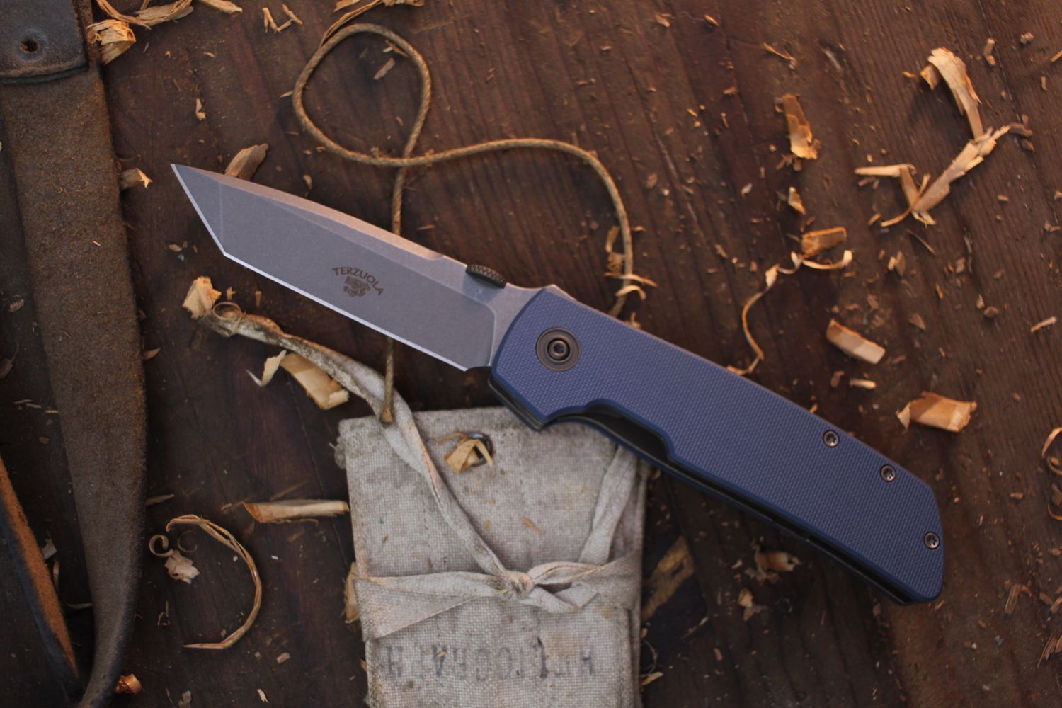 MASSDROP + Terzuola ATCF Tanto 3.4&quot; LinerLock Folder / Slate Blue G-10 / Stonewashed S35VN ( Pre Owned )