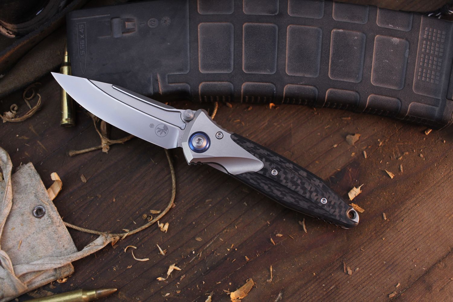 Microtech Socom Mini Bravo 3.5&quot; Linerlock Folder / Titanium &amp; Carbon Fiber / Bead Blasted M390 ( Pre Owned )