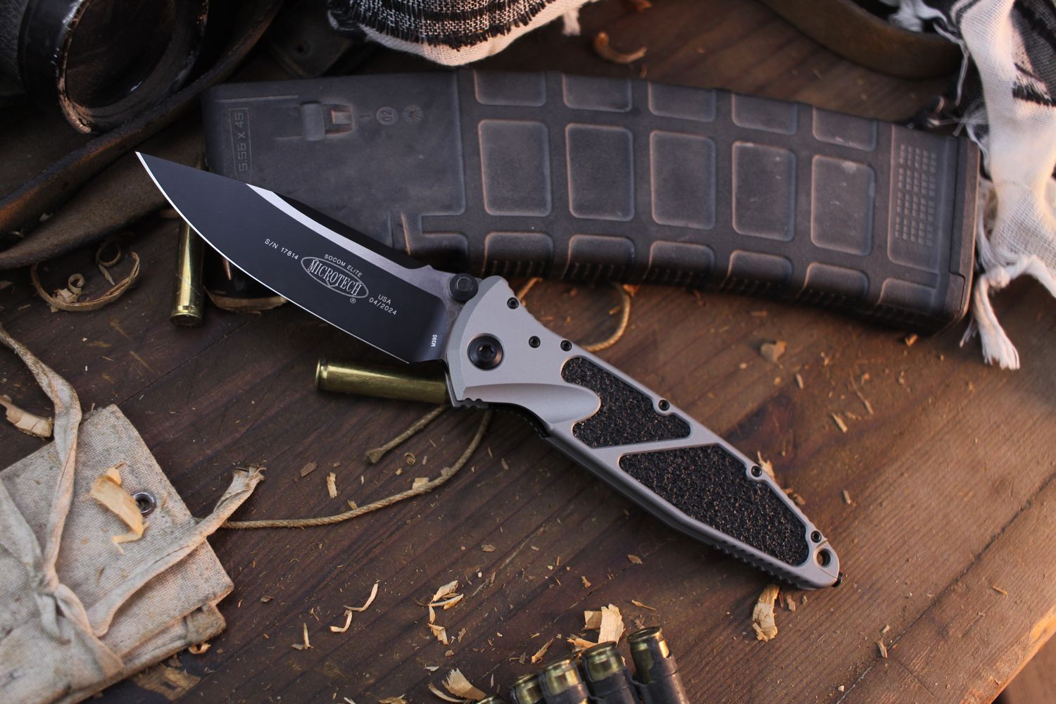 Microtech Socom Elite 4&quot; Linerlock Folder / Natural Aluminum / Two Tone M390  ( Pre Owned )