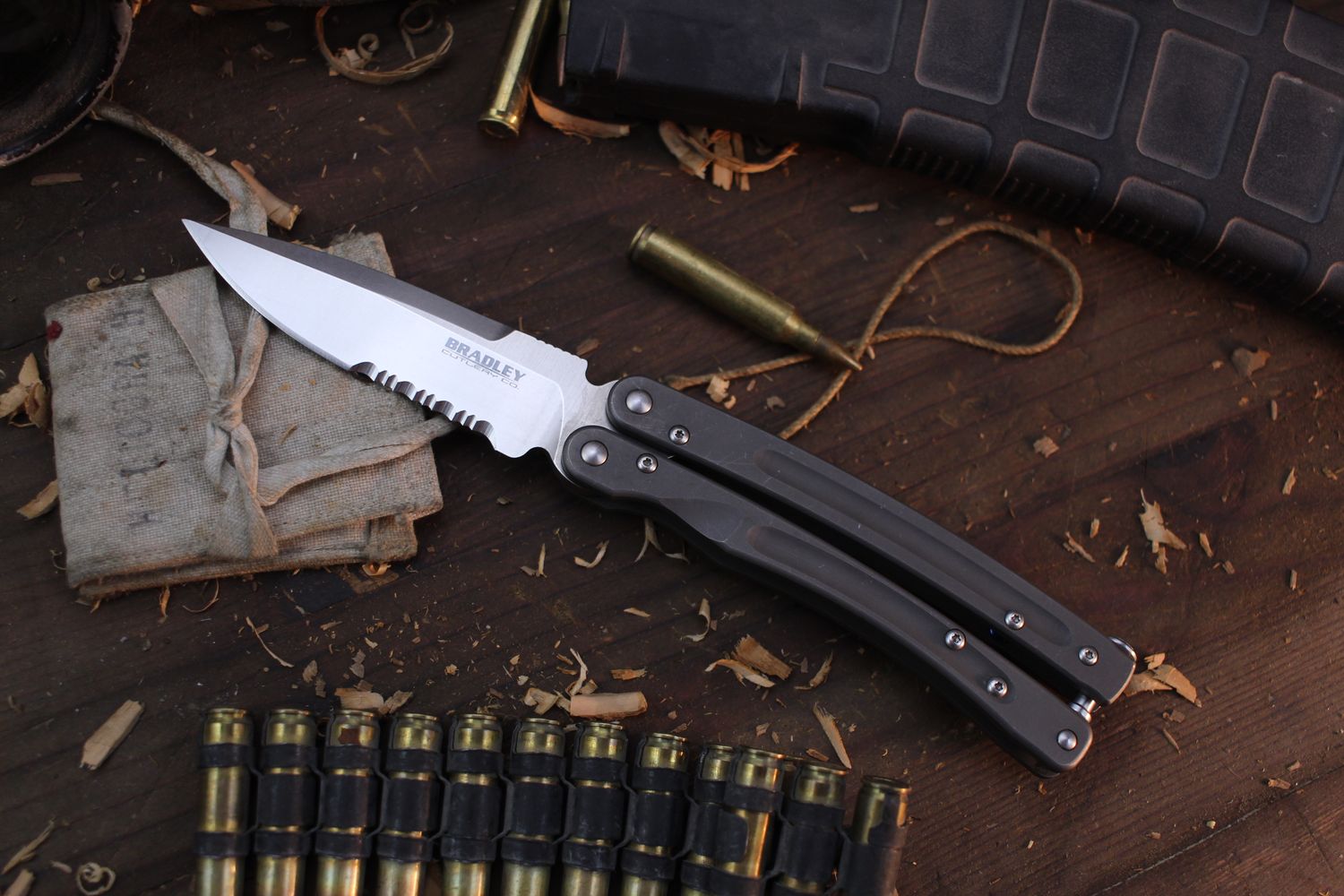 Bradley Cutlery Mayhem 3.6&quot; Butterfly Knife / Bead Blasted Titanium / Satin S30V ( Pre Owned )