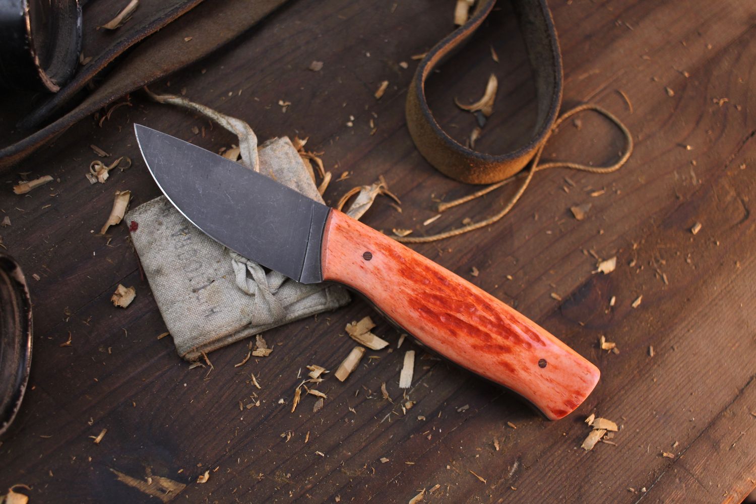 Due South Knives 3.5” Drop Point Hunter / Salmon Pink Dyed Bone / Acid Washed Elmax