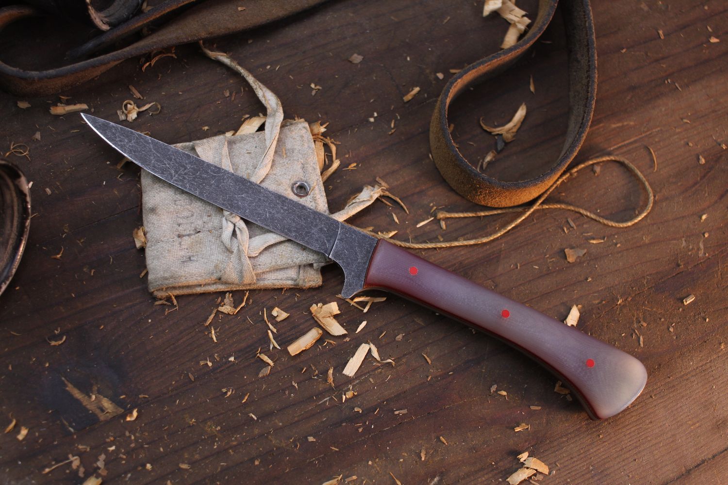 Due South Knives Northern 6.5” Fillet / Clear To Red G-10 / Acid Washed CPM-154