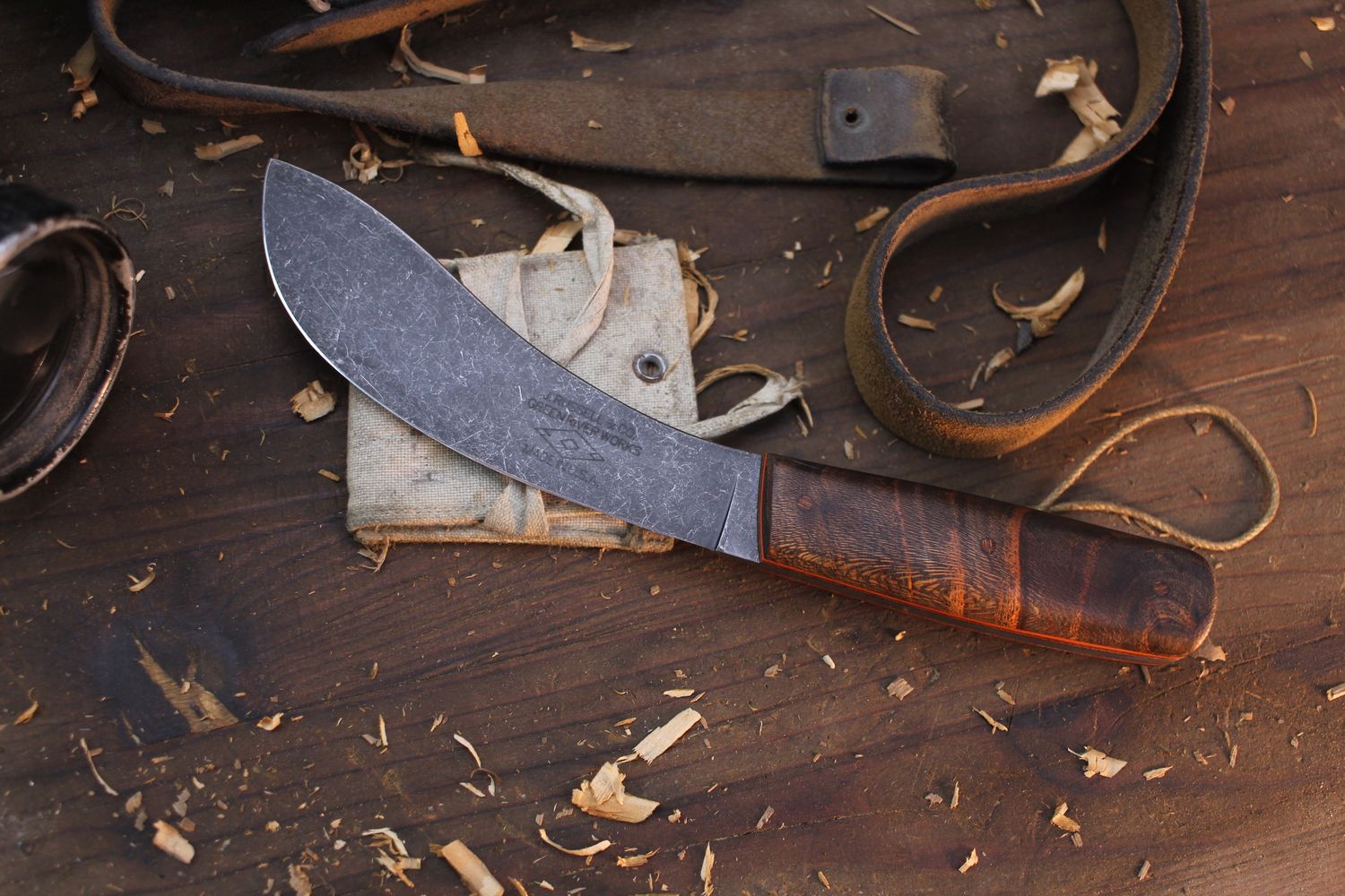 Due South Knives Big Game 5” Fixed Skinner / Dyed Sycamore / Blued 1095