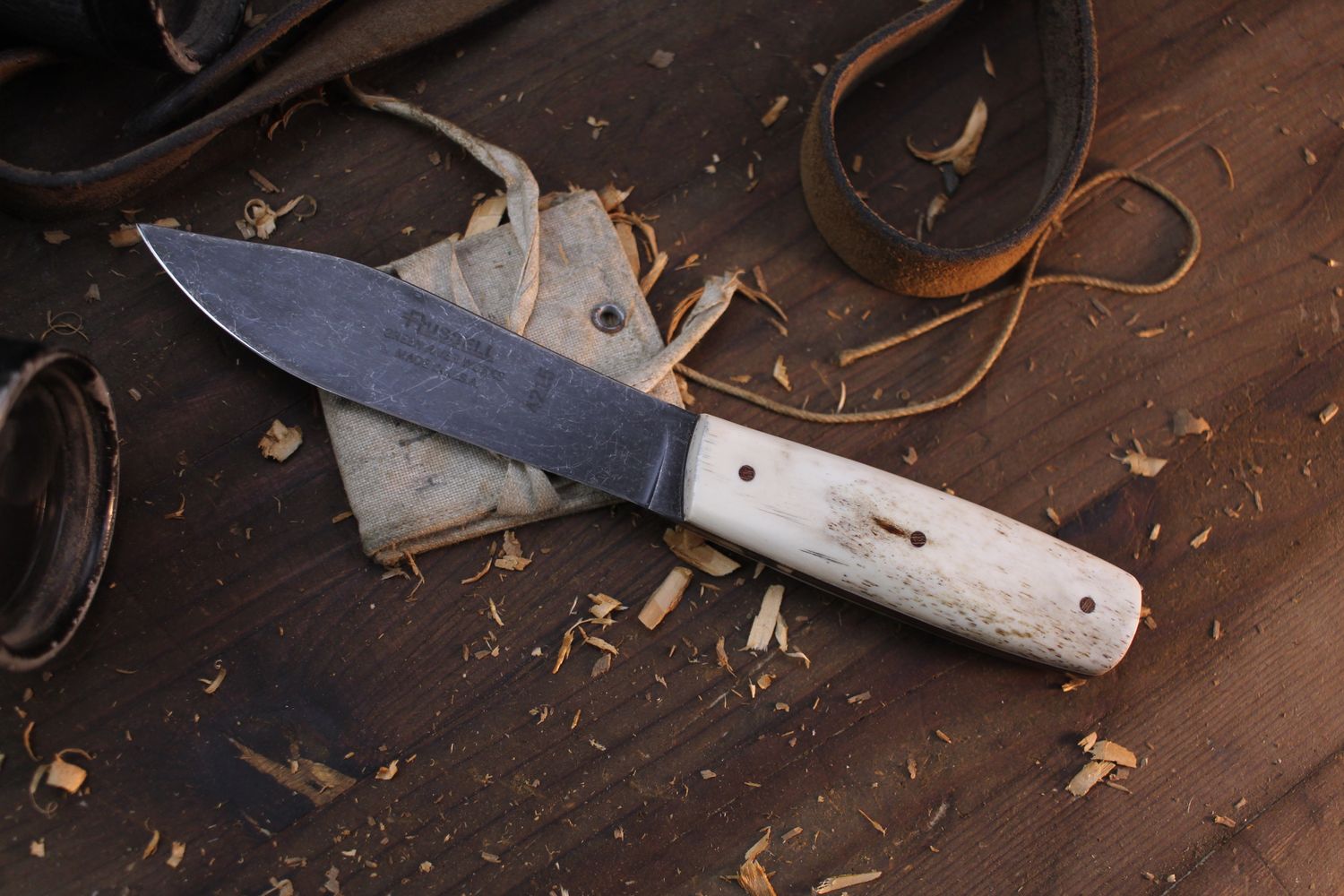 Due South Knives Green River 5” Belt Knife / Bone / Blued 1095
