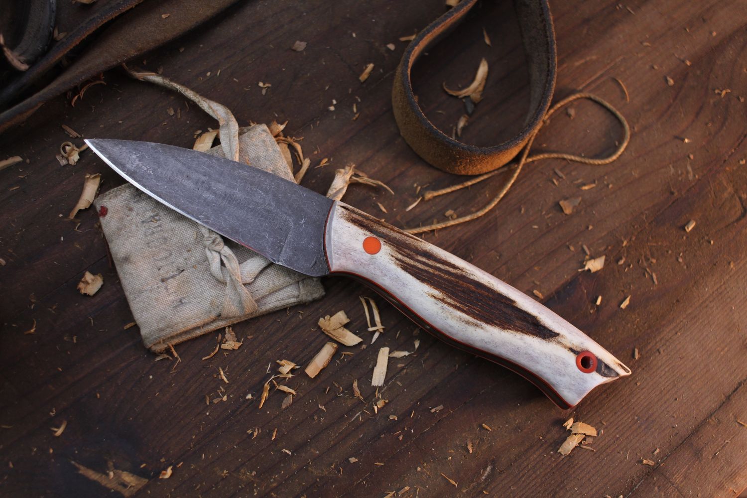 Due South Knives Cumberland 3.5” Drop Point Hunter / Elk Antler / Blued 1075