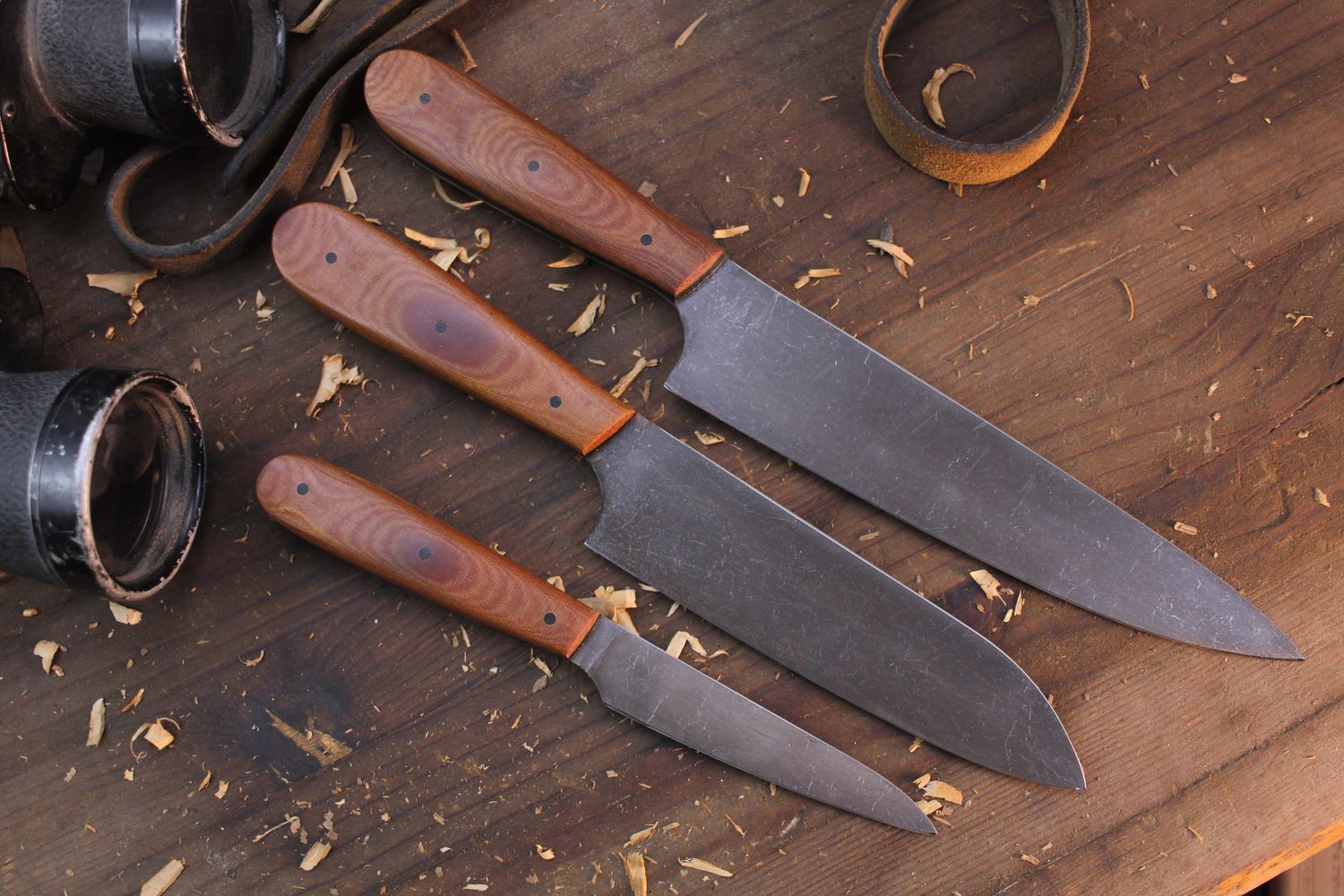 Due South Knives 3 Piece Kitchen Set / Natural Micarta / Acid Washed 440C