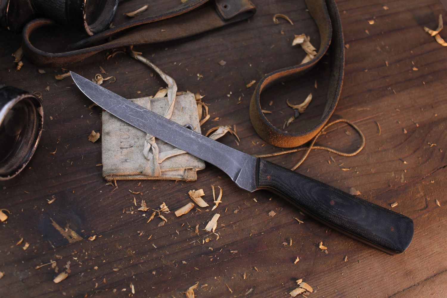 Due South Knives 6” Boning Knife / Black Micarta / Acid Washed 440C