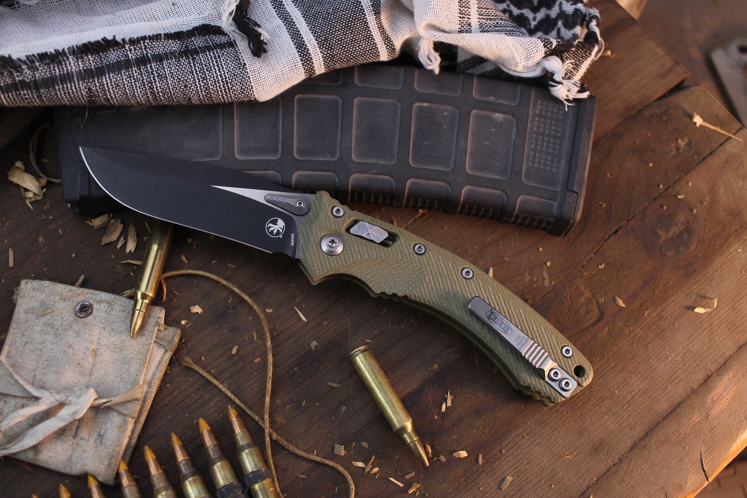 Microtech Amphibian 3.9&quot; Ram-Lok Folder / Fluted OD Green G-10 / Two Tone M390MK ( Pre Owned )