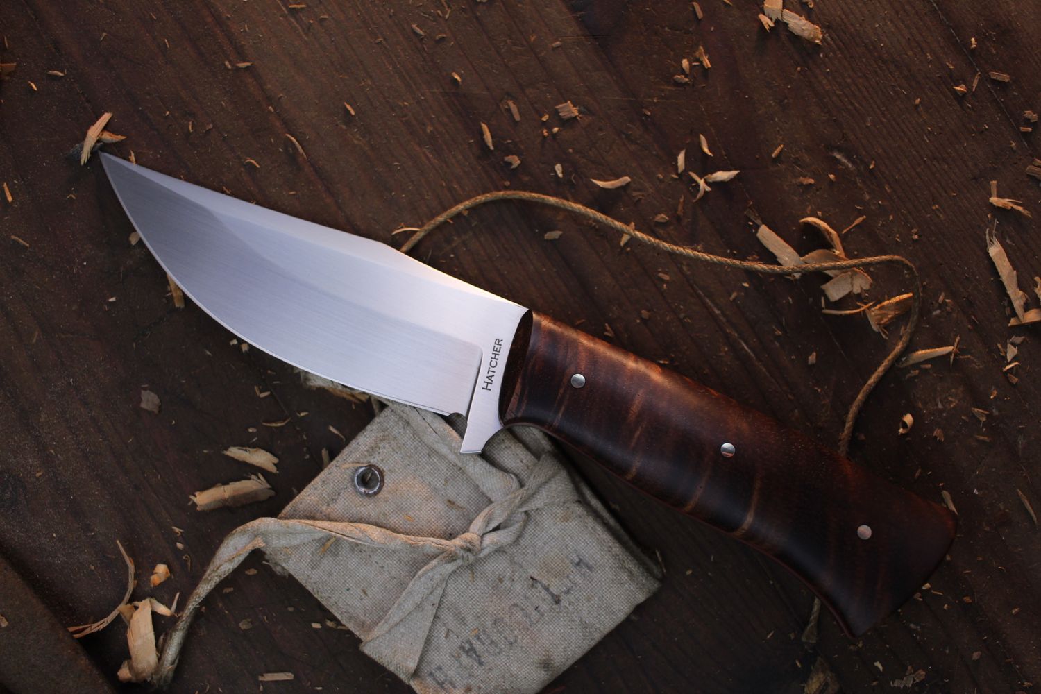 Shawn Hatcher Custom Helwyr 4.5&quot; Fixed Blade/ Koa Wood Handle / Wiped AEB-L ( Pre Owned )