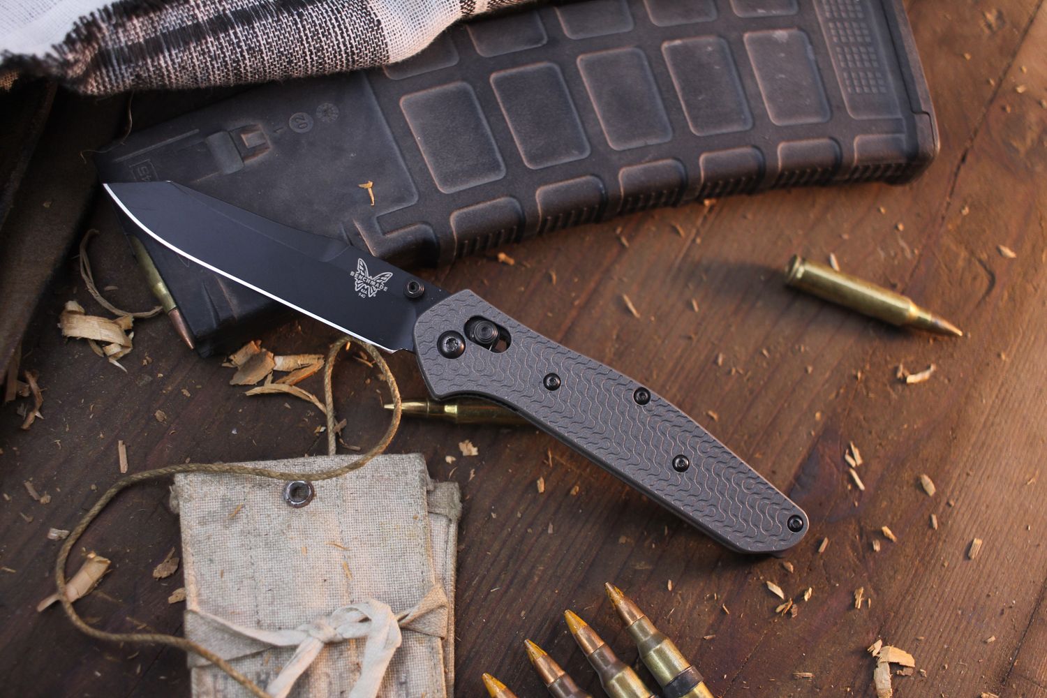Benchmade Osborne 3.4&quot; AXIS Lock Knife / Jade G10 / Rockwall Titanium Critter Scales / Black M4 ( Pre Owned )