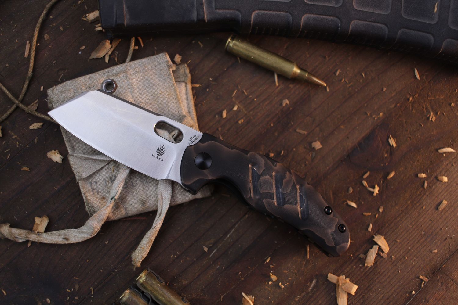 Kizer Cutlery Sheepdog Mini c01c 2.63&quot; Linerlock Folder / Raffir Noble / Satin Sheepsfoot S35VN ( Pre Owned )