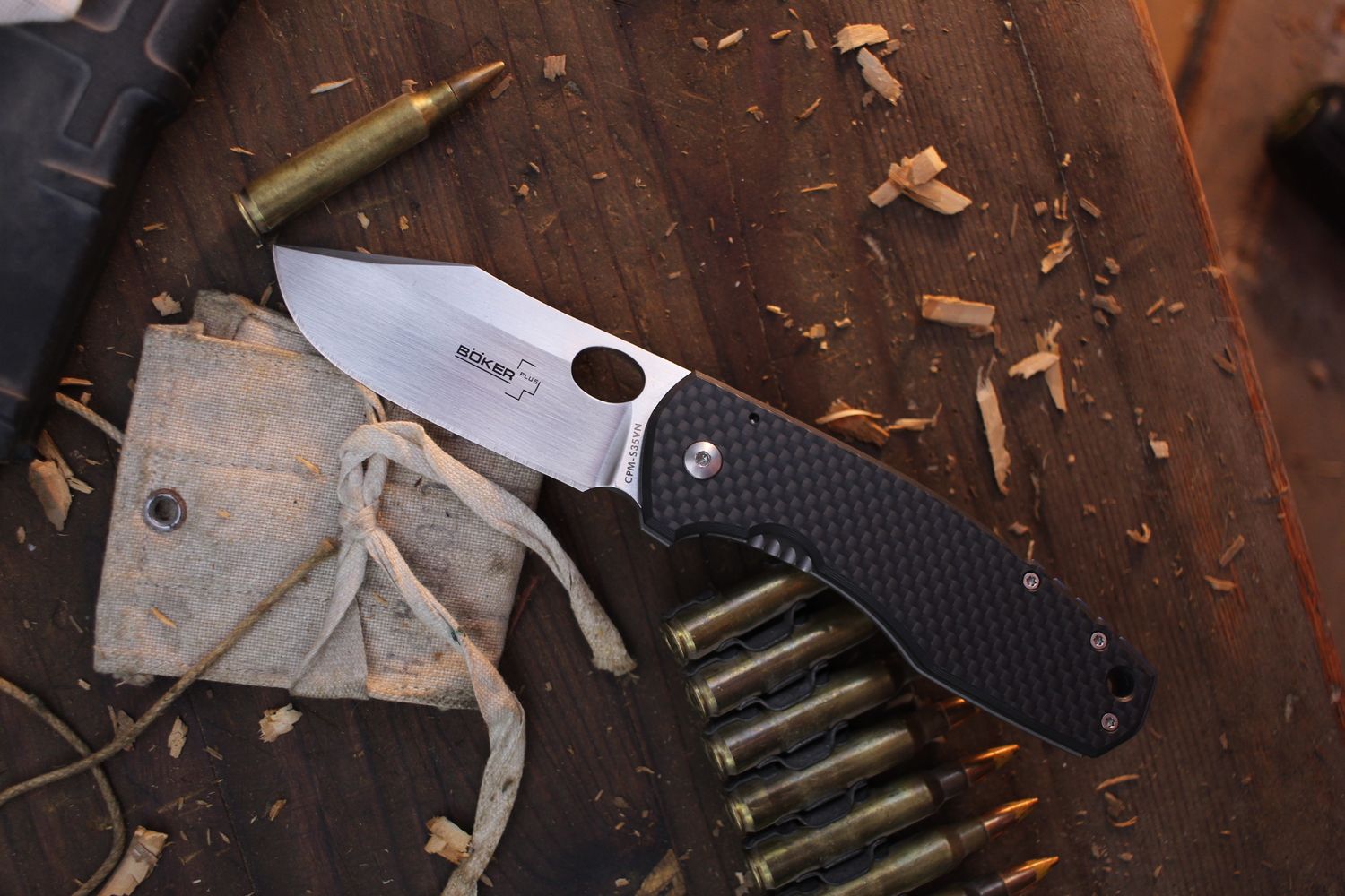 Boker Plus Jesper Voxnaes F3 II 3&quot; Framelock Folder / Carbon Fiber &amp; Titanium / Satin S35VN ( Pre Owned )