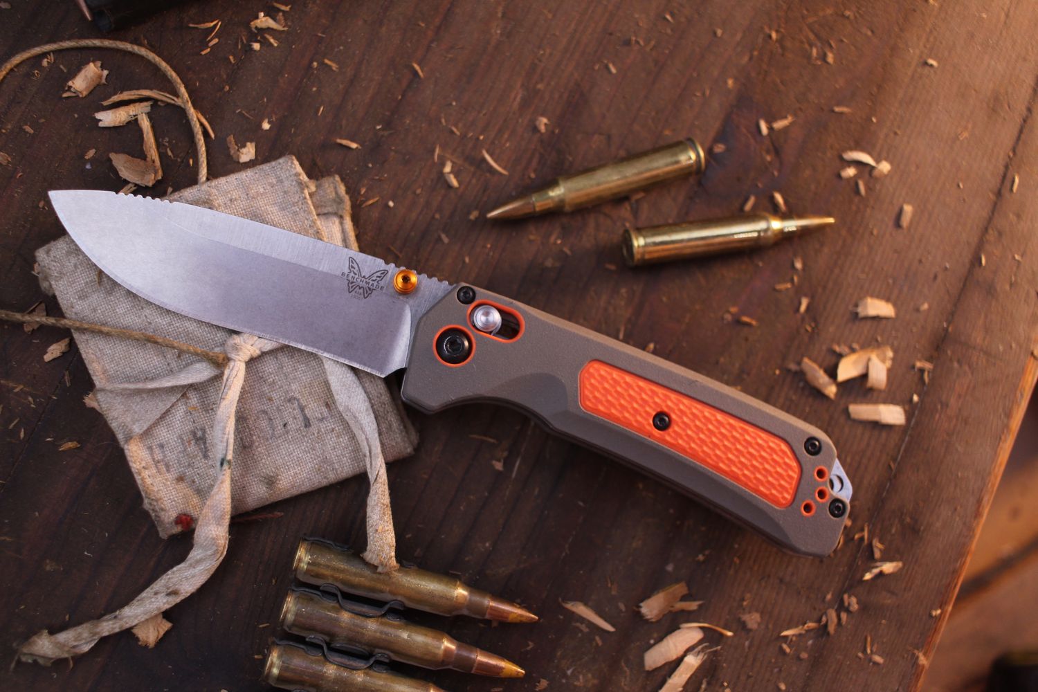 Benchmade Grizzly Ridge 3.5&quot; AXIS Lock Folder / Gray-Orange Polymer / Stonewashed S30V ( Pre Owned )