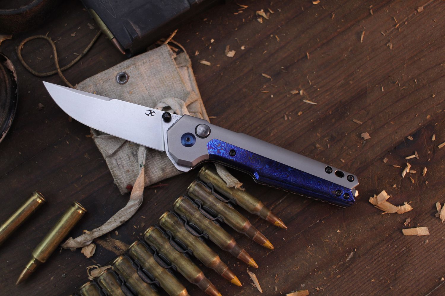 Kansept Willumsen EDC Tac3.25&quot; Button Lock Flipper / Titanium With Timascus Inlay / Satin S35VN ( Pre Owned )