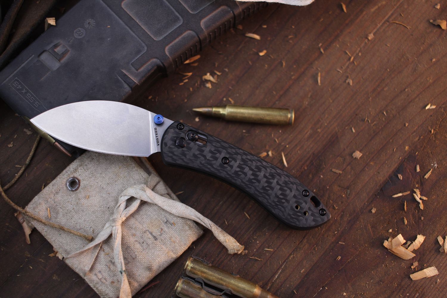 Vosteed Knives Mini Nightshade 2.6&quot; Crossbar Lock Folder / Carbon Fiber / Stonewashed S35VN ( Pre Owned )