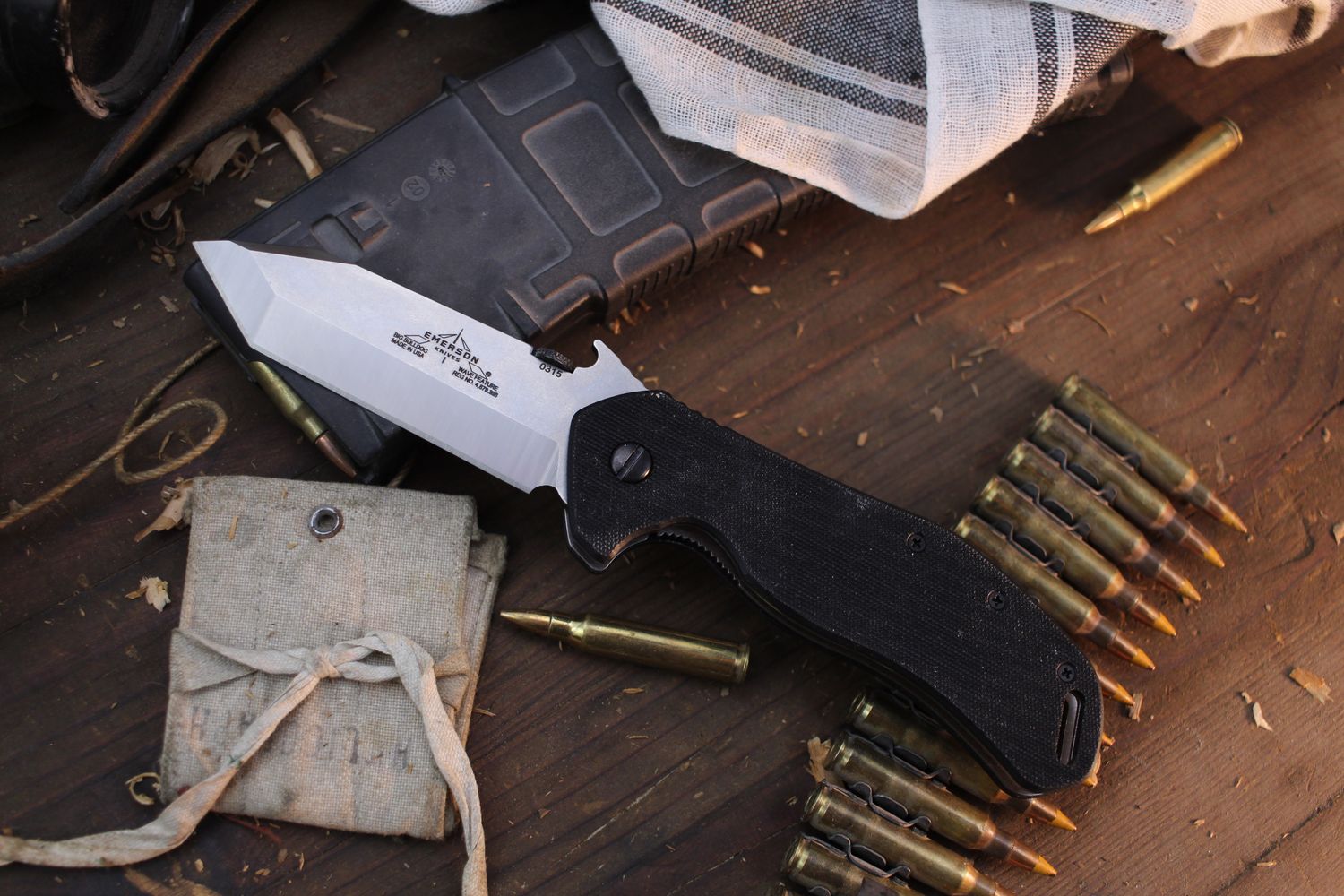 Emerson Big Bulldog SF 3.7&quot; Wave Hook Folder / Black G10 / Stonewash 154CM ( Pre Owned )
