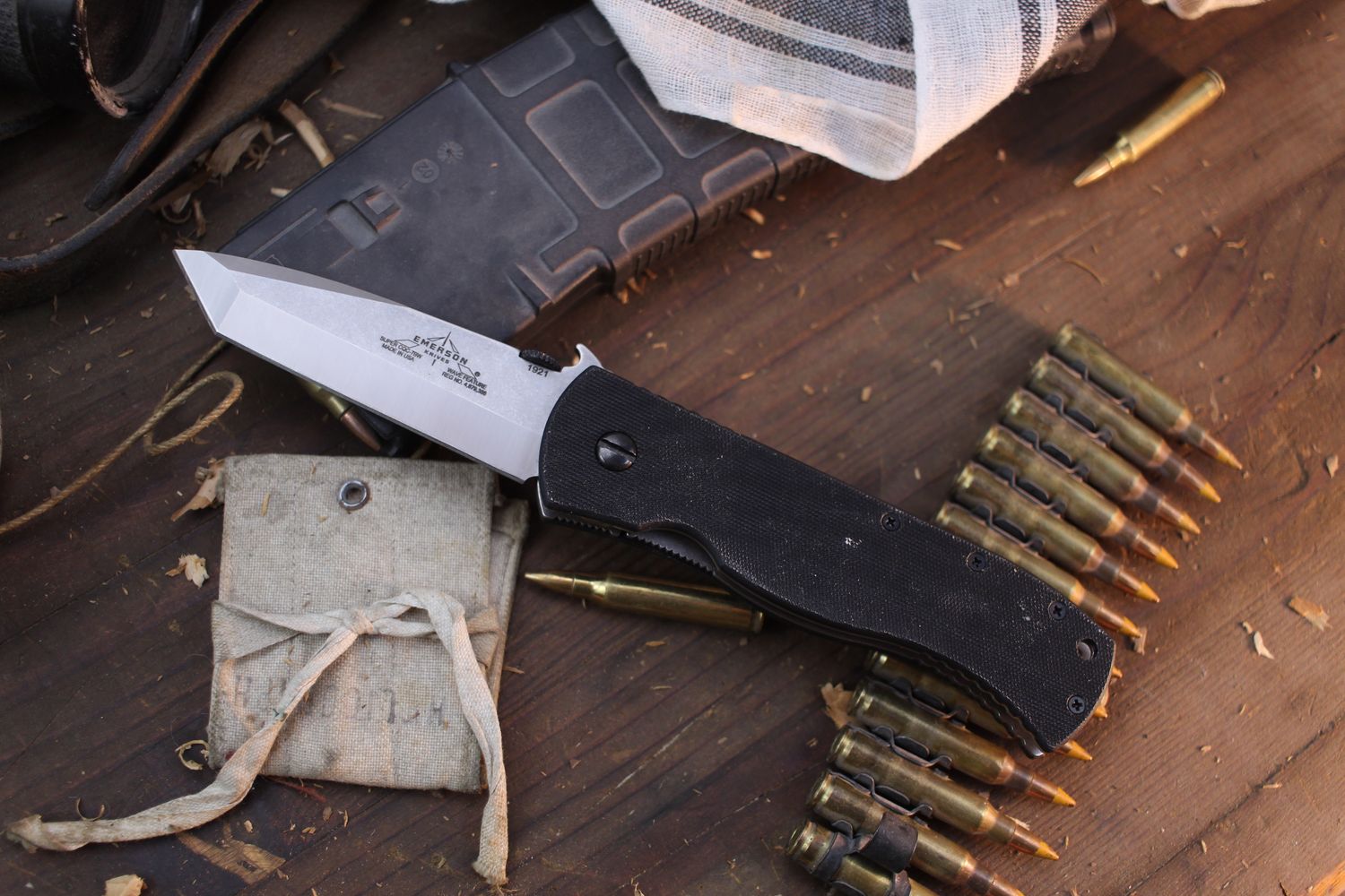 Emerson Super CQC-7 SF 3.78&quot; Wave Hook Folder / Black G-10 / Stonewash 154CM ( Pre Owned )