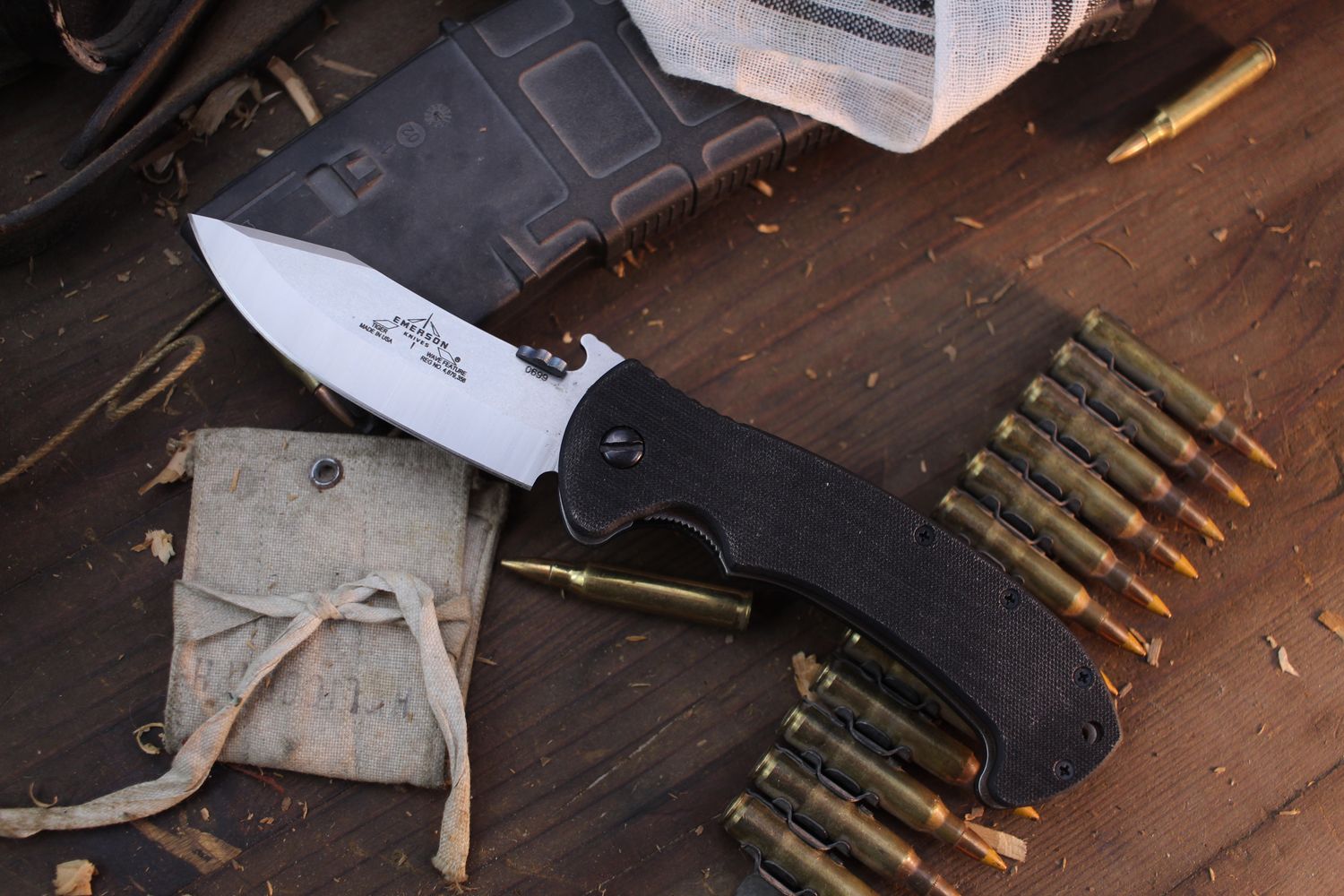 Emerson Tiger SF 3.8&quot; Wave Hooke Folder / Black G-10 / Stonewash 154CM ( Pre Owned )