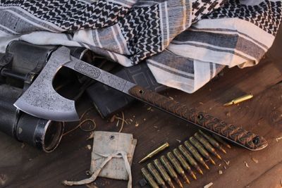 RMJ Tactical Custom Raven 4" Bearded Axe / Canvas Micarta / Forged 80CRV2 ( Pre Owned )