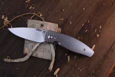 TRM Mike Irie Neutron II 3&quot; Linerlock Folder / 3D Machined Titanium / Stonewashed Hallow Ground Maganacut ( Pre Owned )