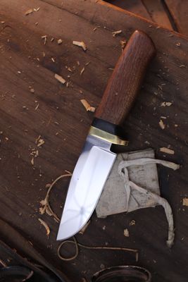 David Reed Scout 5" Bowie / Mahogany &amp; Brass Single Guard / Polished  D2