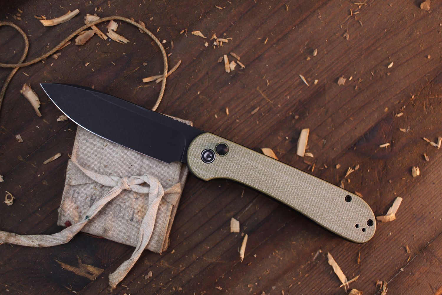 CIVIVI Elementum 3.5&quot; Button Lock Folder / Olive Micarta / Black Sandvik 14C28N