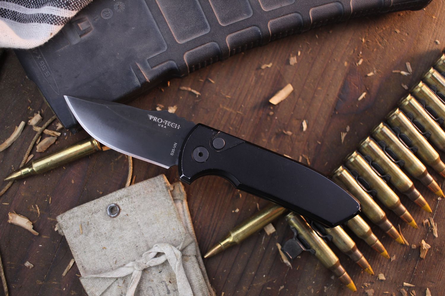 Pro-Tech Les George SBR 2.6&quot; Automatic Knife / Black Aluminum / Black S35VN ( Pre Owned )