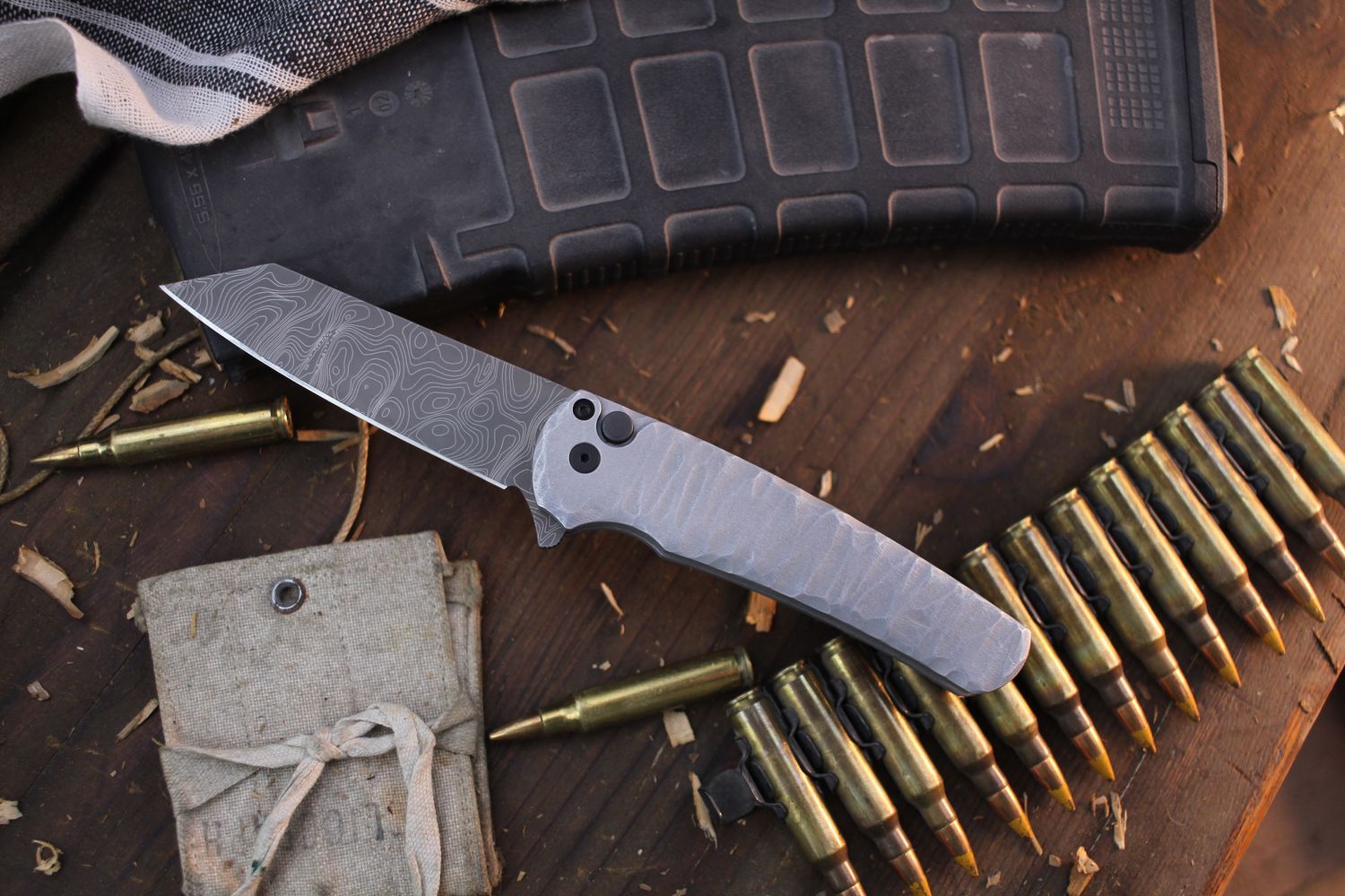Pro-Tech Malibu 3.3&quot; Reverse Tanto Plunge Lock Flipper / Rock Work Aluminum / Topographic 20CV ( Pre Owned )