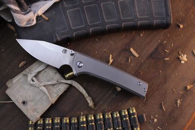 Chaves Knives Scapegoat Street 3.5&quot; Framelock Folder / Stonewashed Titanium / Satin M390 ( Pre Owned )