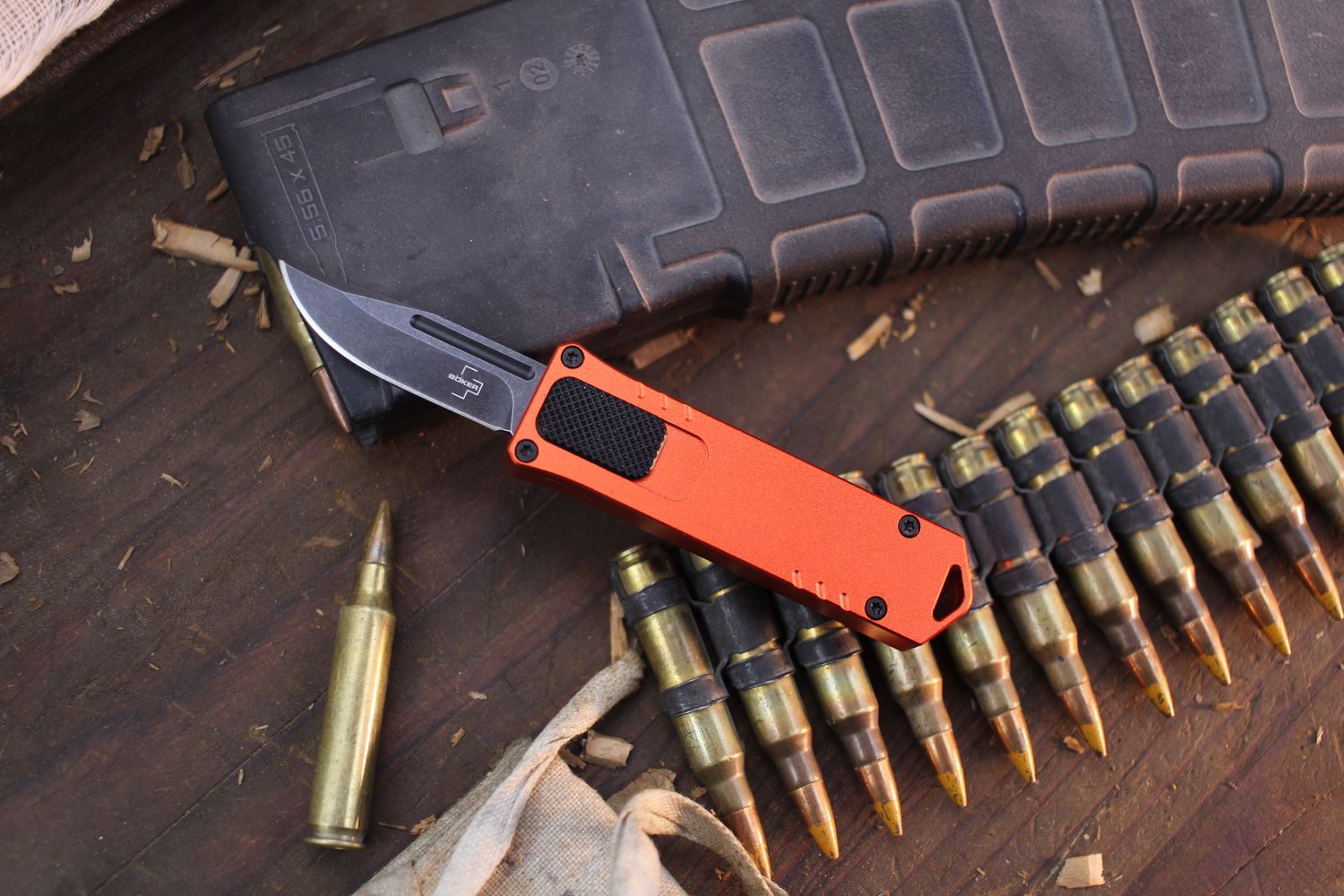 Boker Plus USB 2.0 1.77&quot; OTF Auto / Orange Aluminum / Blackwashed D2