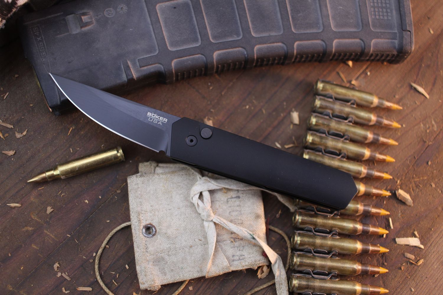Boker Burnley Kwaiken Compact 3&quot; Auto Plunge Lock Folder / Black Aluminum / Black 154CM