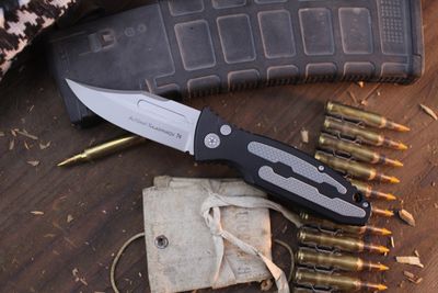 Boker Plus BP Kalashnikov 74 3.3" Auto Button lock Folder / Black Aluminum  / Bead Blasted D2 ( Discontinued )