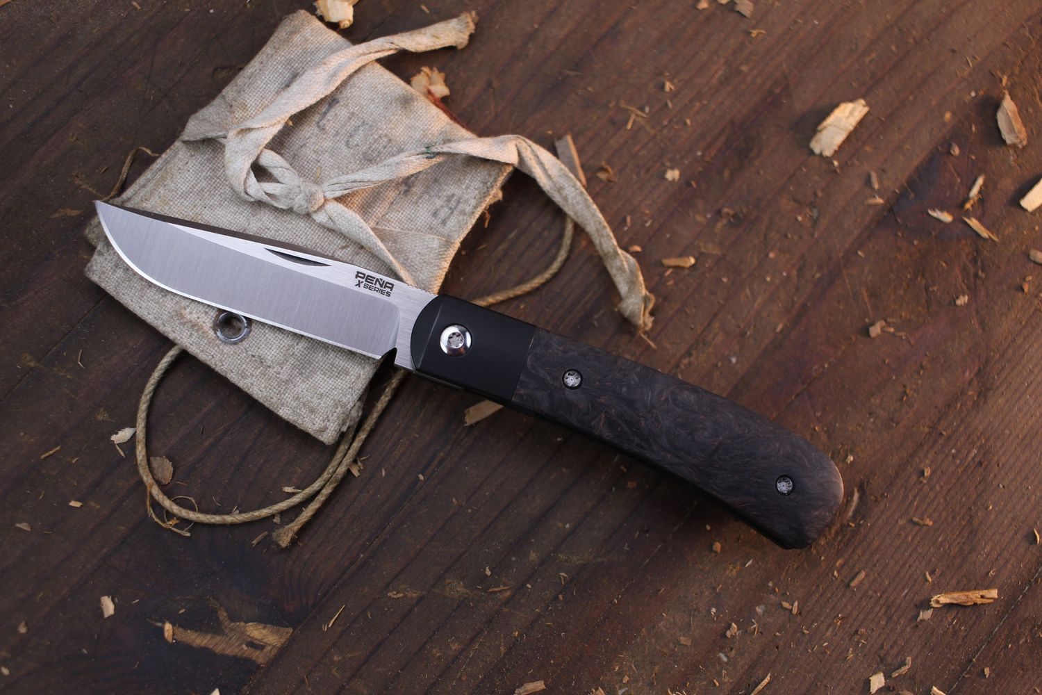 Pena X Series Trapper 3&quot; Front Flipper / Dark Matter Copper Fat Carbon &amp; Titanium / Satin M390 ( Pre Owned )