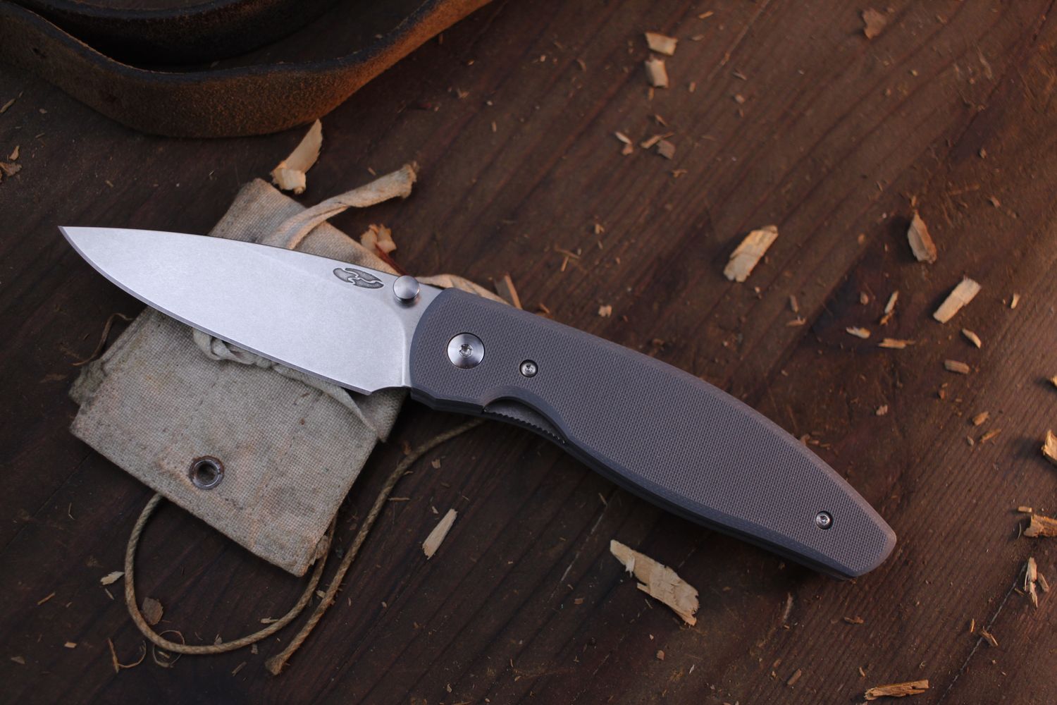 Three Rivers Manufacturing Atom 3.5&quot; Linerlock Folder / Granite Grey G-10 / Stonewashed 20CV ( Pre Owned )