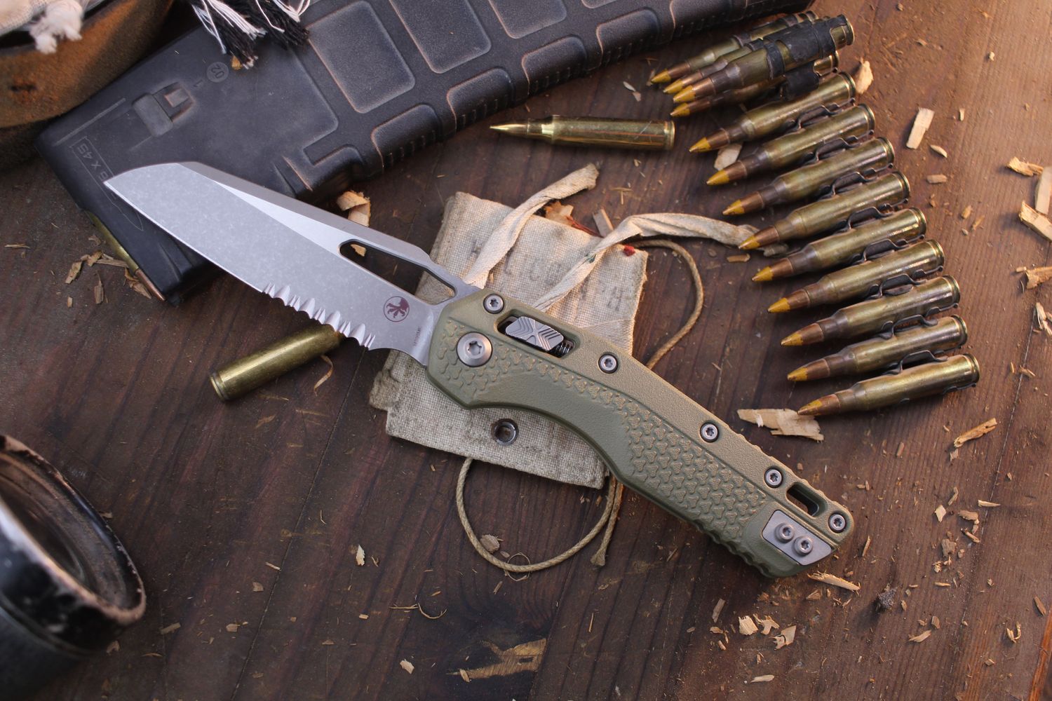 Microtech MSI 3.88&quot; RAM-LOK Folder / OD Green Polymer / Apocalyptic Partially Serrated M390MK