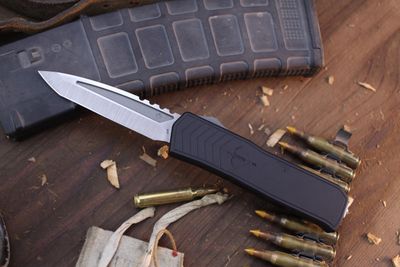 Medford Knife &amp; Tool (MKT) MERC-1 Tanto 3.5&quot; OTF Auto  / Black Aluminum / Satin S45VN ( Pre Owned )