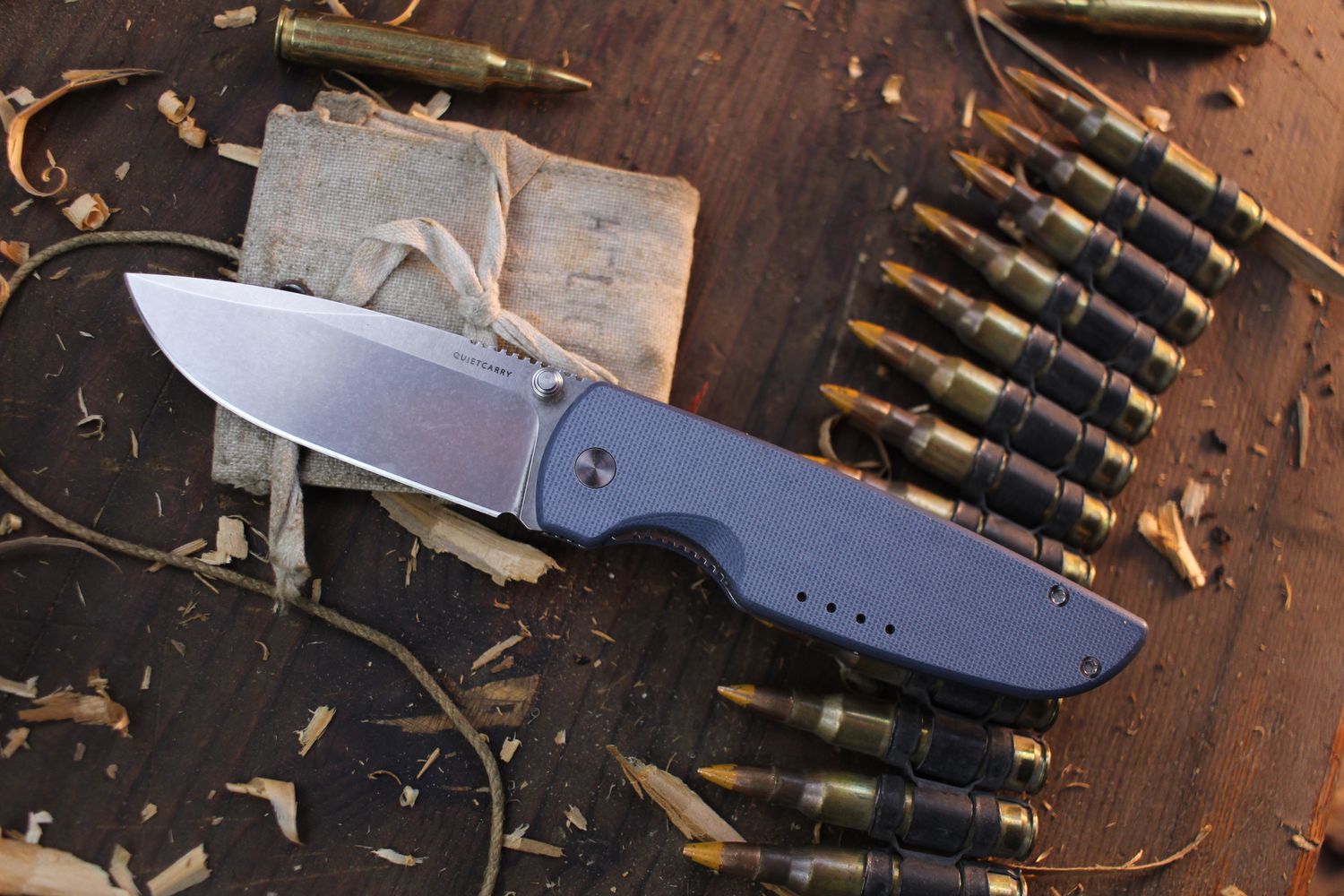 Quiet Carry Chase ES 2.95&quot; Linerlock Folder / Blue G-10 / Stonewashed LC200N ( Pre Owned )