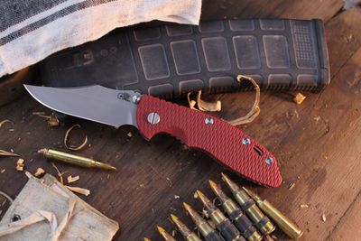 Hinderer XM-18 Bowie 3.5&quot; Framelock Non-Flipper / Red G-10 &amp; Working Finish Titanium / Working Finish S45VN