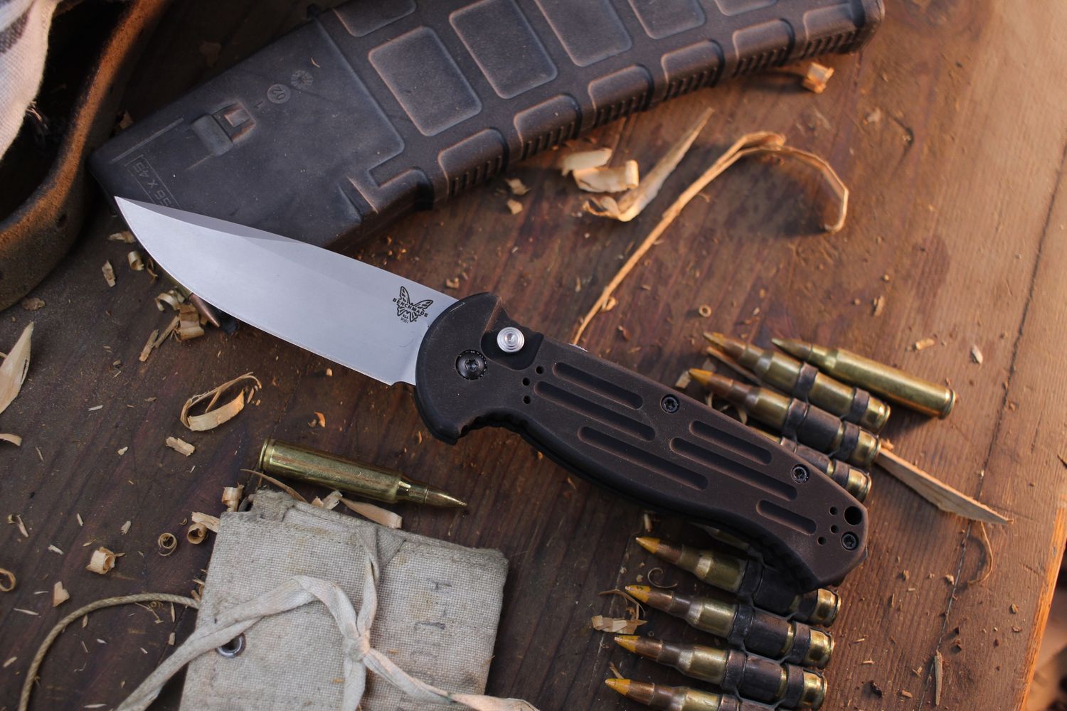 Benchmade AFO II 3.56&quot; Button Lock Auto Folder / Black Aluminum / Satin 154CM ( Pre Owned )