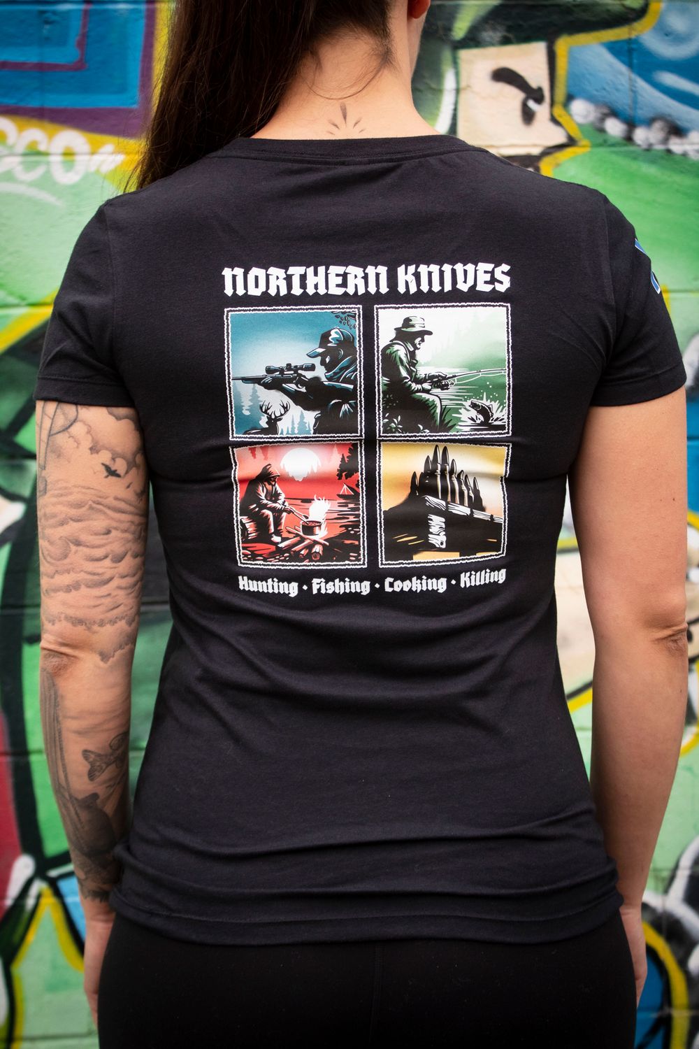Northern Knives X ColorfulFilth - Hunting, Fishing, Cooking &amp; Killing Light Weight T-Shirt / Black / Womens