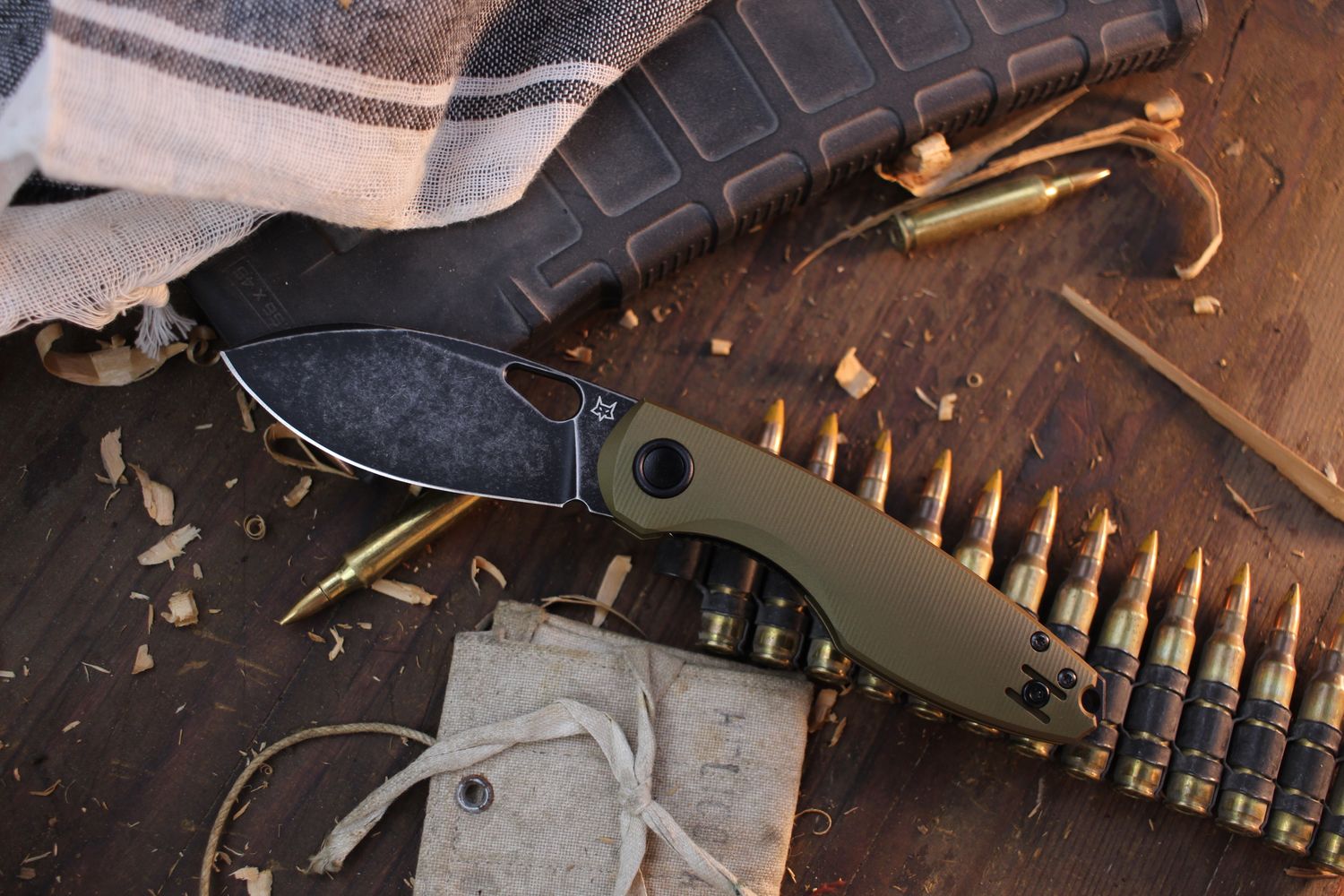 Fox Knives Chillin 3.2&quot; Linerlock Folder / OD Green Aluminum / Blackwashed N690co ( Pre Owned )