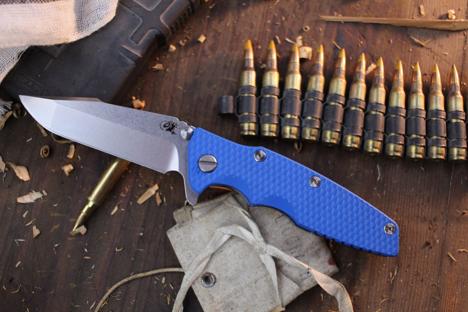 Hinderer Eklipse 3.5&quot; Framelock Flipper / Blue G-10 &amp; Stonewashed Blue Titanium / Stonewashed Harpoon Spanto S45VN